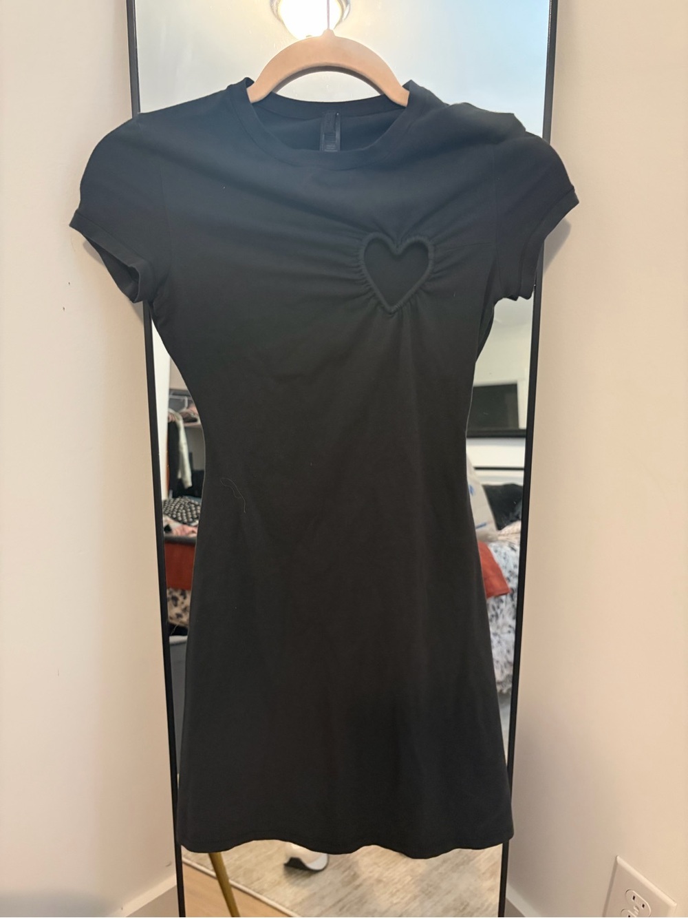 SKIMS Black Short Sleeve Mini Dress with Heart Applique